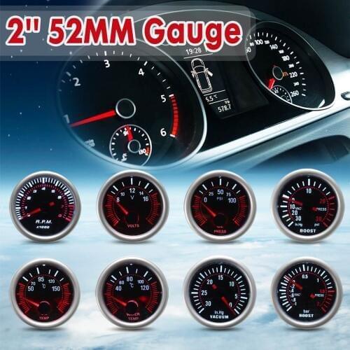 12V Universal 2'' 52mm Car LED Gauge Turbo Boost Meter BAR/PSI Vacuum Water Oil Temp/Pressure Tachometer Volt Gauge Car Meter