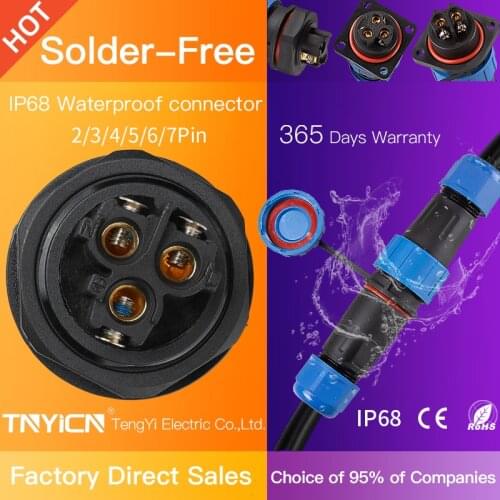 Solder-free Waterproof connector IP68 SP/TY20-2/3/4 pin cable connectors set Male/Female Plug&socket Back Nut/Flange/Docking