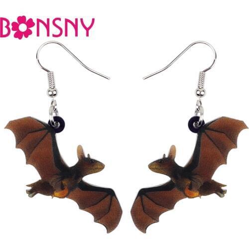 WEVENI Acrylic Halloween Cute Bat Earrings Drop Dangle New Long Trendy Punk Animal Jewelry For Women Girls Female Bijoux