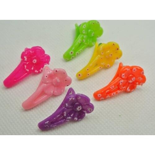 50 Mixed Colour Plastic Floral Flower Alligator Hair Clips Barrettes DIY 28mm
