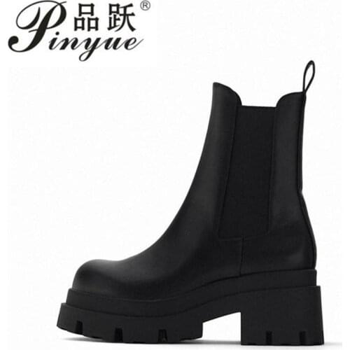 British style Women Chelsea Boots Elastic Slip-on Black women boots Platform Winter Short Boots Ladies Bottes pour femmes