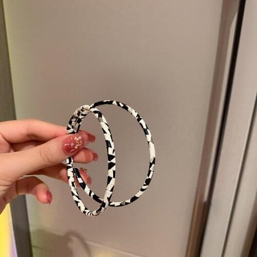 LOVOACC Punk Rock Black White Contrast Color PU Leather Earrings Big Hollow Circle Hoop Earrings for Women Minimalist Jewelry