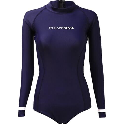 Womens One-piece Solid Navy Swimsuit Maillot Long Sleeve Monokini Bathing Suits Sun UV Protection Beachwear Surf Suit Back Zip