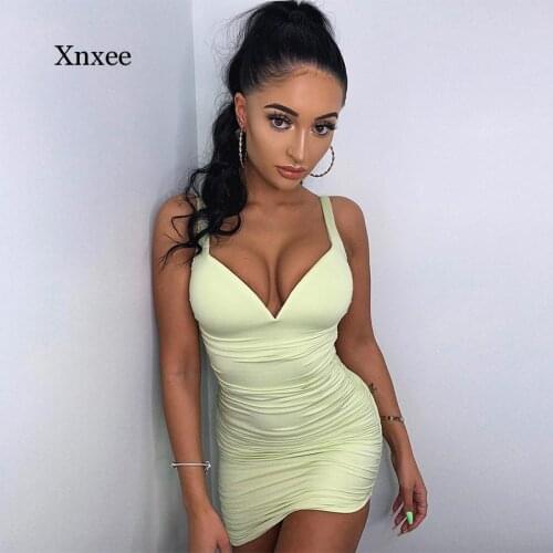 Layers Summer Dress Padded Spaghetti Strap Sexy Dress Women V Neck Elegant Dress Ruched Sleeveless Bodycon Dresses