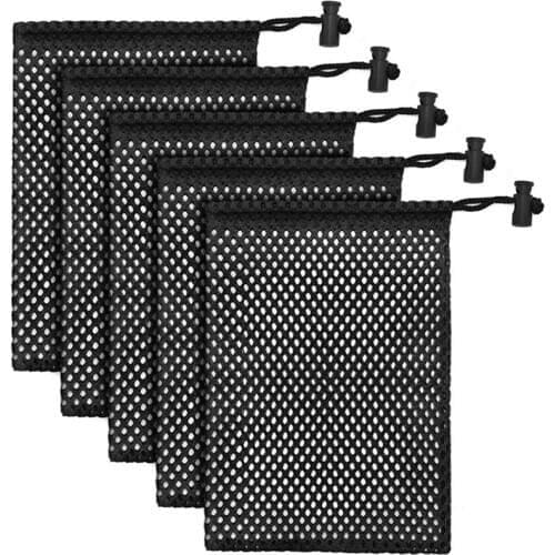 5 PCS Durable Nylon Mesh Bag with Sliding Drawstring Cord Lock Closure, for Golf Ball Tennis Balls,Gym,Shower,Diving