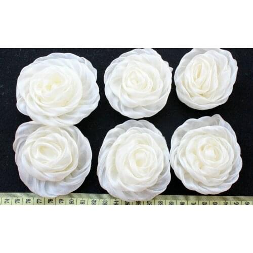 50pcs Ivory Petti Puff Organza Chiffon Hand rolled Rosette Flowers 70mm large flower