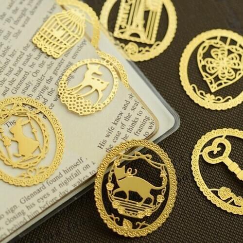 7 pcs/Lot Gold scenery animal bookmarks for books Vintage metal bookmark Fancy Office decoration School supply FC833
