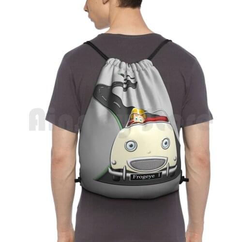 A Frogeye 'Sprite' Sports Car Running Out Of Road Backpack Drawstring Bags Gym Bag Waterproof Frogeye Sports Car Mini