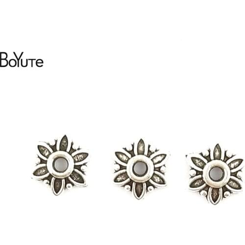 BoYuTe (400 Pieces/Lot) 7*7MM Vintage Zinc Alloy Materials Antique Bronze Silver Plated Bead Caps for Diy Jewelry Makings