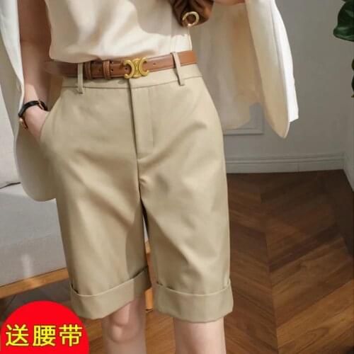 Cargo Shorts Pant Women Summer Korean Wide Leg Pants Loose High Waist Tide Casual Knee Length Cotton Pants With Belt Femme 402