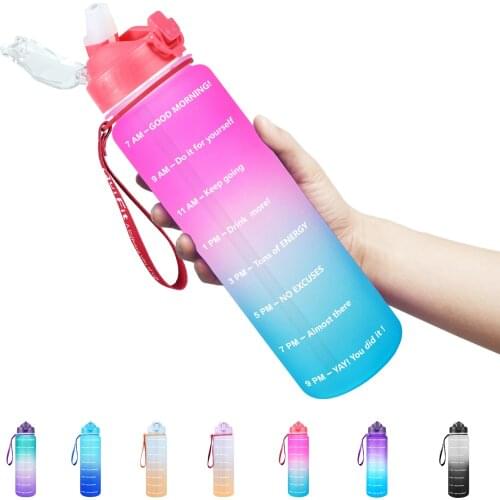 Quifit 1L 32oz Water Bottle with Motivational Time Marker & Straw BPA Free Non-Toxic Leak Proof Gym Outdoor Sports Drinking