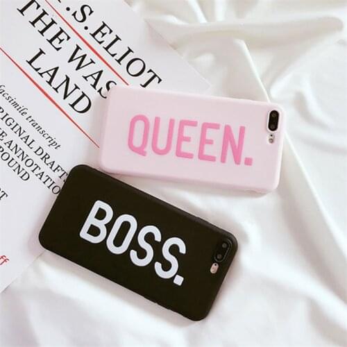 Letters QUEEN & BOSS Couples Phone Case For iphone 5S SE 6 6S 7 8 Plus Case For iphone X Slim Soft Candy Color Back Cover