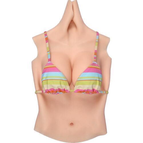 D CUP Half Bodysuit High Collar Neck Fake Artificial Boobs Realistic Silicone Breast Forms Crossdresser Shemale Drag Queen 4G