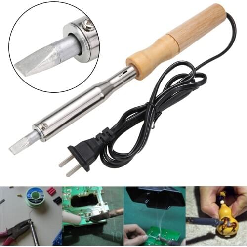 110V 150W Wood Handle Heat Pen Electric Soldering Iron Chisel Tip Electric Welding Solder Soldering Iron Tool Kit US Plug