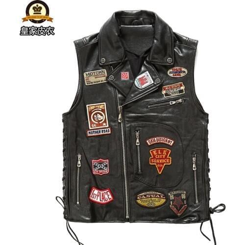 Factory 2020 New Men Punk Rock Multi labeling Cow Leather Vest Fashion Rock Cowskin Leather Vest Jacket M-4XL