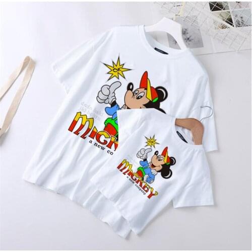 Mickey Mouse Disney T Shirts Women Tshirt Short Sleeve O-neck Mommy And Me Son Daughter Family Matching Clothes