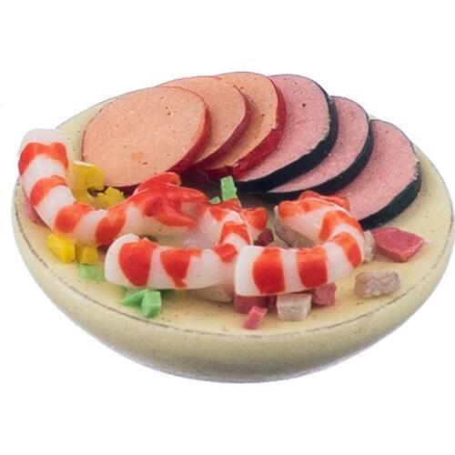 HOT SALE 1:12 Seafood Salad On A Plate Dolls House Miniature Food Accessory (Color: Multicolored)
