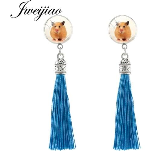 JWEIJIAO Hot Blue Color Tassel Pendant Bohemia Fringed Earrings Pet Cat Totoro Stud Earrings For Woman Girl Party Jewelry QF945