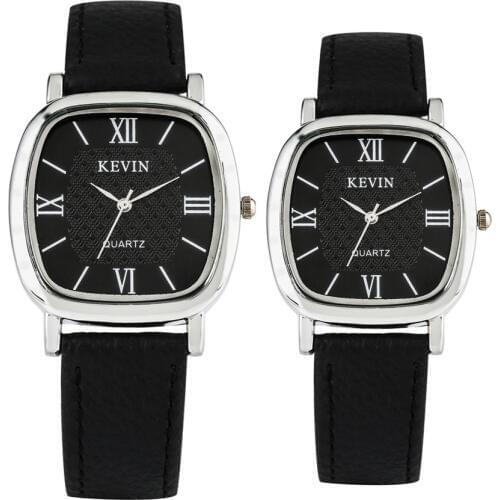 KEVIN Watches for Couple Black Leather Men Women Wristwatch Casual Quartz Timepiece Roman Numerals Display Clock New 2019 reloj