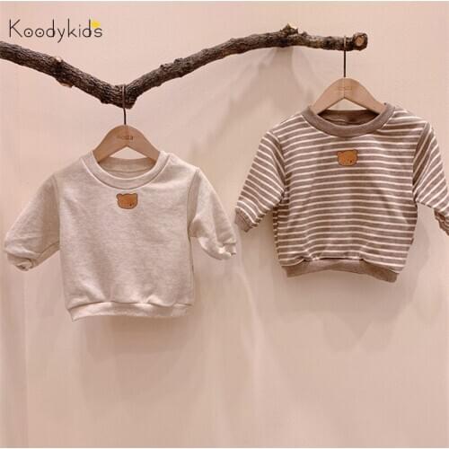 Koodykids 2020 Autumn Baby Girl Boy Clothes Set Baby Boy Girl Shirt Pants Top Long Sleeve Stripe Shirt Pants Set Spring Clothes