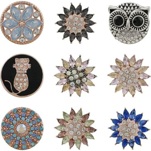 Cat Owl Rhinestone Flower 20mm Metal snap button jewelry DIY bracelet KD1055