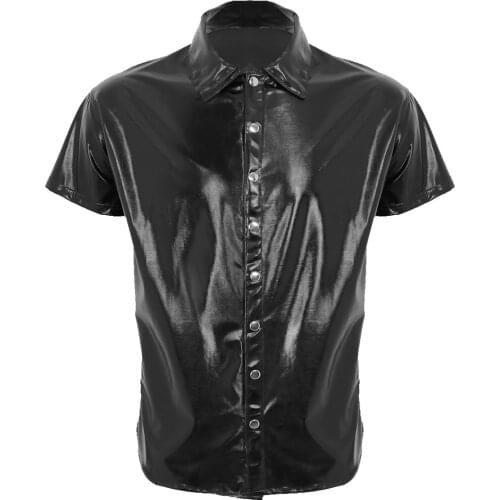 Mens Fashion Costumes Sexy Clubwear Leather Shirt Undershirt Tops Moto Pole Streetwear Male Clothing for Evening Party