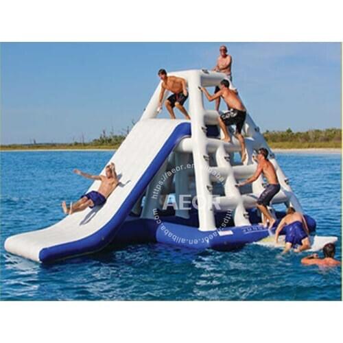 Inflatable Floating Water Park Trampoline Water Triangle Slide for Adults and Kids, Inflatable Triangle Climbing Slide Water Toy