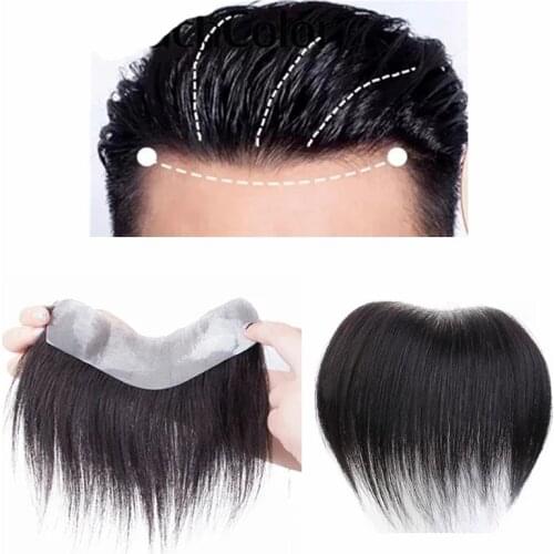 Halo Lady Men Forhead Frontal 100% Human Hair Piece Big Area V Loop Front Hairline With Tapes for Men Non-Remy Hair Replacement