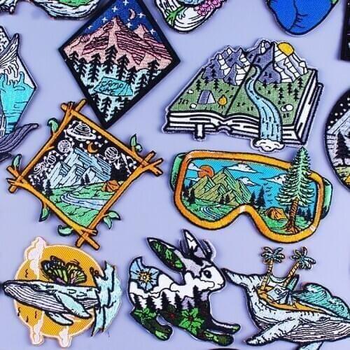 Adventure Travel Patches For Clothing Sticker Mountain Camping Badge Stripe Iron On Patches On Clothes Van Gogh Embroidery Patch