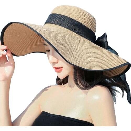 New Womens Bow design Sun Visor Hat Summer Large Brim UV Protection Roll Up Packable Wide Large Brim Beach Hat 14 Styles