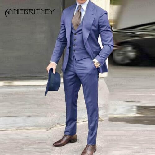 Latest Formal Violet Men Suit 3 Pieces Prom Wedding Suits for Men Groom Tuxedo Slim Fit Blazer Tailored Jacket Vest with Pants