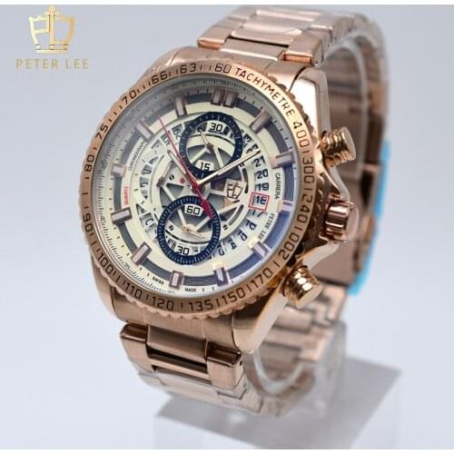 New Peter Lee Brand Mens Luxury Stainless Steel Quartz Wristwatches Auto Date Chronograph Designer Watches Fathers Day Gifts