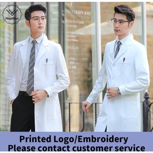 New White Long Sleeve Pet Shop Coat Men Short Sleeve Robe Monochrome Frosted Coat Lab Uniform Health Workwears Scrubs Uniform