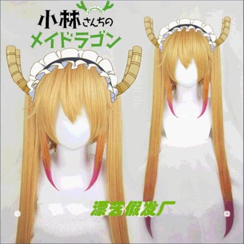 Anime Miss Kobayashis Dragon Maid Toru Wig Cosplay Double Tail Yellow Red Gradient Hair Wigs Heat Resistant Synthetic Fabric