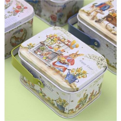 Easter Decoration Supplies Creative Portable Tinplate Biscuit Box Rabbit Gift Box Iron Box Easter Decoration Items