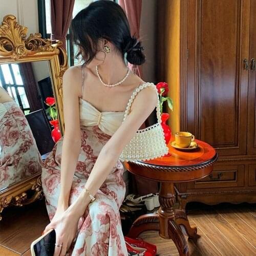 Bella 2021 new Elegant Floral Dress Women Patchwork V-neck French Vintage Sexy Midi Dress Summer Chiffon Casual Slim Party Dress