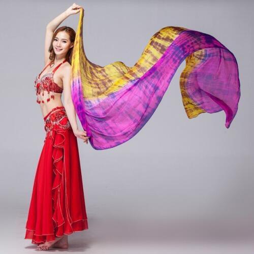 Women Dancewear 100% Silk Colored Scarf Light Texture Belly Dance Accessories Women Silk Veils Tie Dye