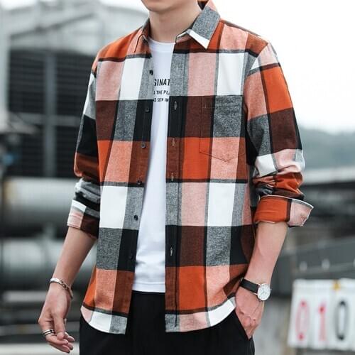 2021 spring and autumn thin plaid shirt mens long-sleeved shirt Korean trend casual shirt jacket youth handsome plaid shirt