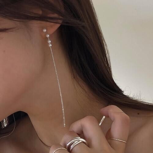 Super Long Earrings For Women Fashion Jewelry Pearl Beads Gold Chain Stud Earring Young Girls Ear Ring Jewellery Korean