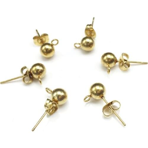 10pcs Gold Tone Charm Ball Earring Stainless Steel 4mm/6mm/8mm Ball Earrings Stud For DIY Jewelry Earring Making Findings