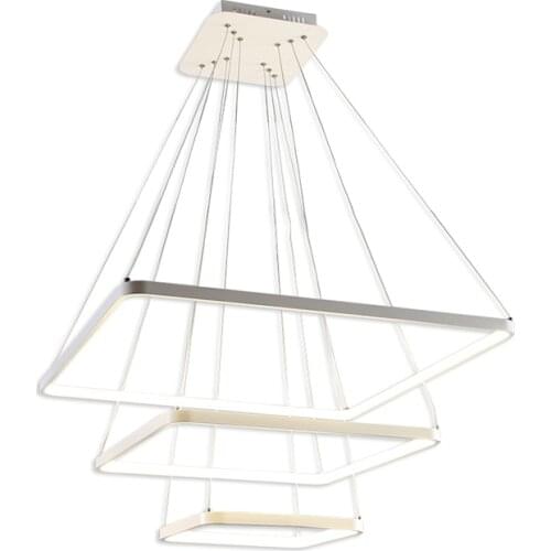 LED square pendant light modern remote control hanging lamp in foyer living room DIY creative suspension light fixtures in lobby