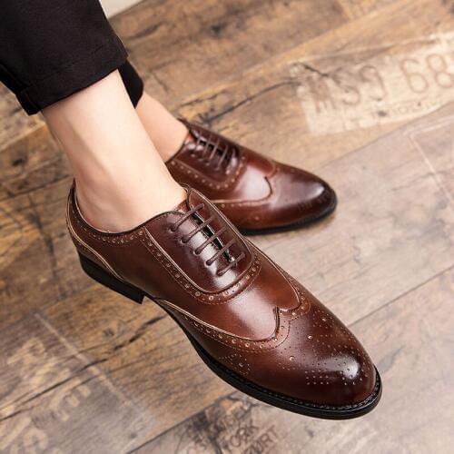 Brogue Shoes Men Formal Coiffeur Leather Shoes Men Classic Brown Dress Wedding Shoes Men Office Wedding Dress 2020 Big Size 48