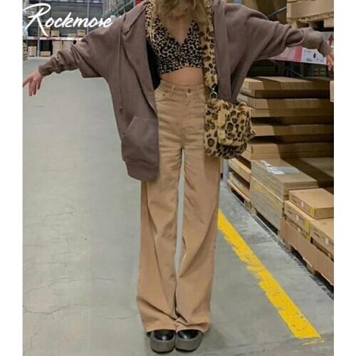 Rockmore Brown Corduroy Wide Leg Womens Pants Female Cargo Pants High Waist Trousers EGirl Aesthetic 90S Streetwear Y2K Joggers
