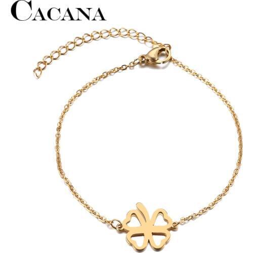 CACANA Stainless Steel Bracelet For Women Man Hollow Clover Gold And Silver Color Pulseira Feminina Lovers Engagement Jewelry