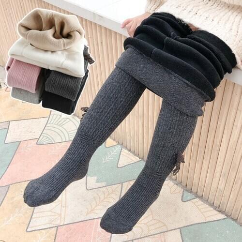 Princess girls winter Extra-thick Cute bow leggings warmer Plus velvet thickening trousers kids child Keep warm Twist pants