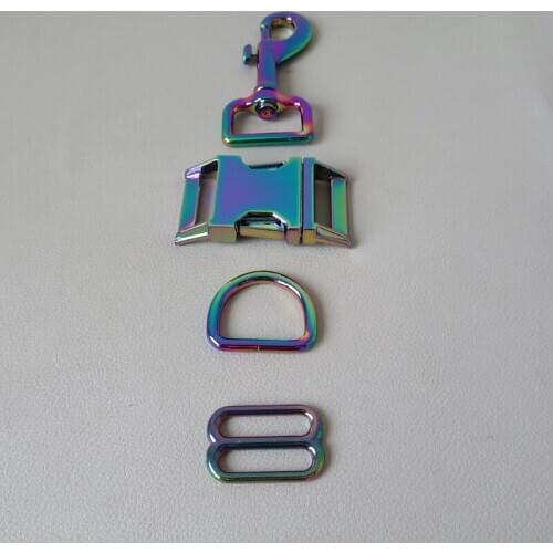 10Sets Rainbow 25mm Metal Straps Slider D Ring Release Belt Buckle Snap Hook Clasp For Pet Dog Collar Pacacord Leash Accessory