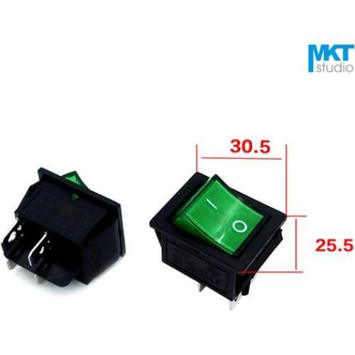 100Pcs Green 30.5*25.5mm 4 Pins 4P 2 Positions DPST Miniature Electrical Boat Rocker Switch With Light