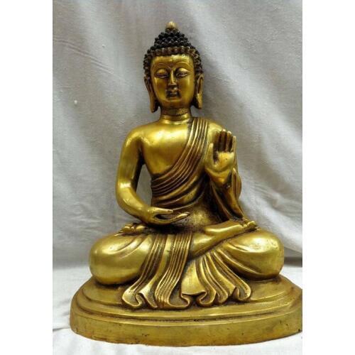 12" China gilt bronze carved Buddhism Sakyamuni buddha Sculpture Statue