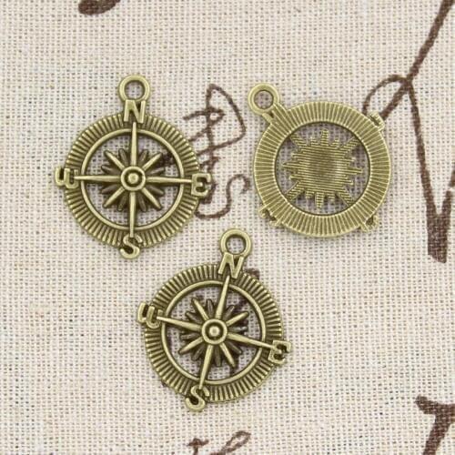 15pcs Charms Compass 28x24mm Handmade Craft Pendant Making fit,Vintage Tibetan Bronze Silver color,DIY For Bracelet Necklace