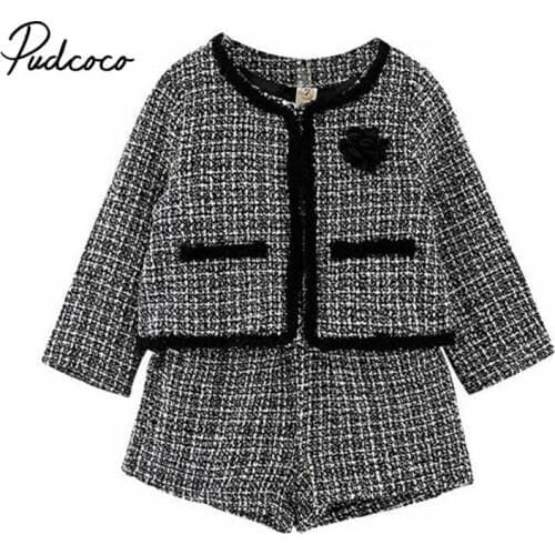 2020 Baby Spring Autumn Clothing Kids Toddler Baby Girls Long Sleeve Pageant Plaid Coat + Pants Party OL Style Clothes 2PCS 1-6T
